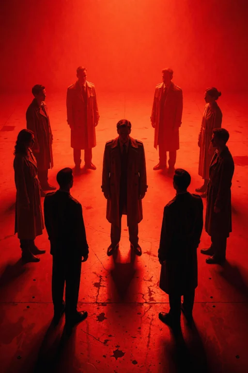 A Solitary Man In A Trench Coat Stands Center Stage Surround...