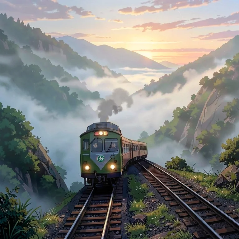 A Train Winding Through A Mist-filled Valley, Foggy Diffused...