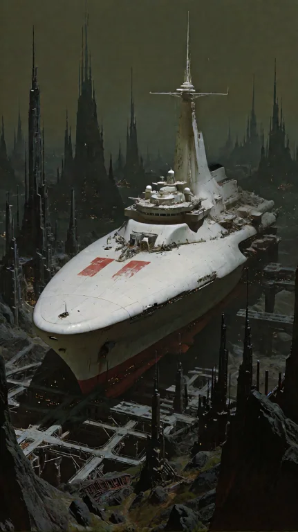 A Colossal White Vessel Dominates The Center Of A Vast, Dark...