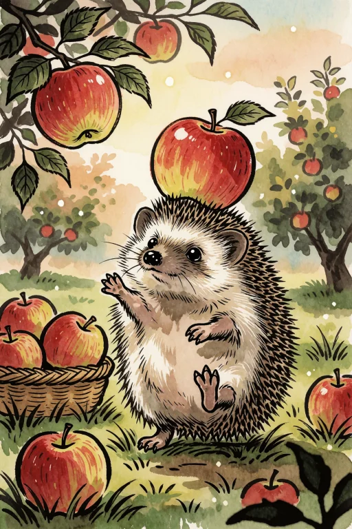 Small Hedgehog Standing On Its Hind Legs, Balancing A Red Ap...