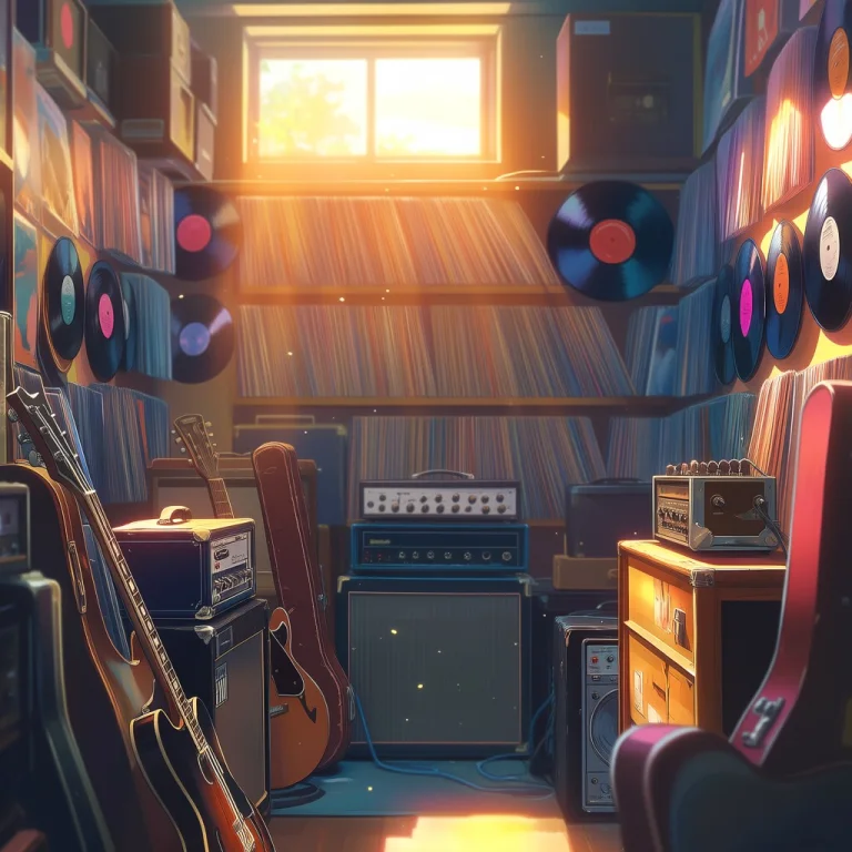 A Cozy, Cluttered Music Storage Room Filled With Vintage Ins...