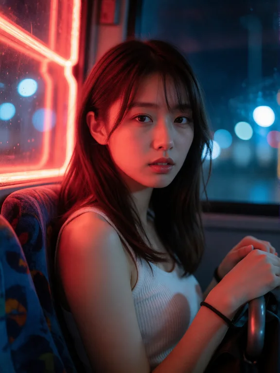 Cinematic Close-up Of A Japanese Woman Dressed Casually, Sit...