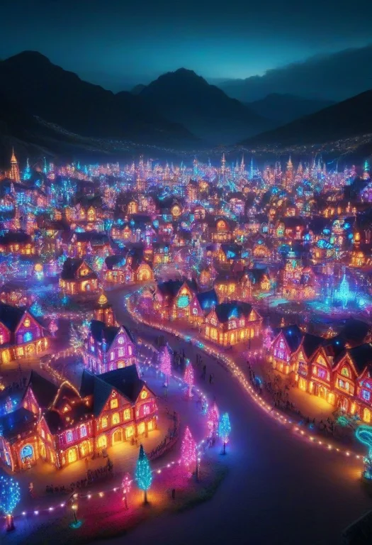 Led, Colorful Led Lights, Fantasy Town Made Of Leds