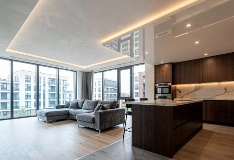A Modern, Open-concept Luxury Apartment In Ursynw, Warsaw. T... — FLUX AI Prompt: A modern, open-concept luxury apartment in Ursynów, Warsaw. The space is empty a...