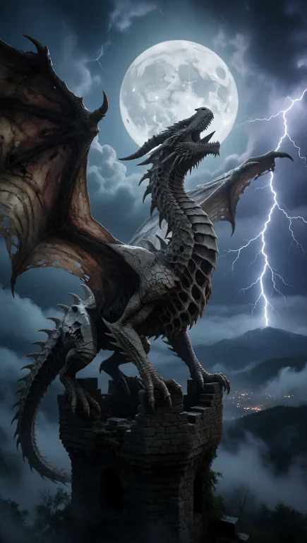 A Towering, Skeletal Dragon With Jagged, Bone-like Wings Spr...