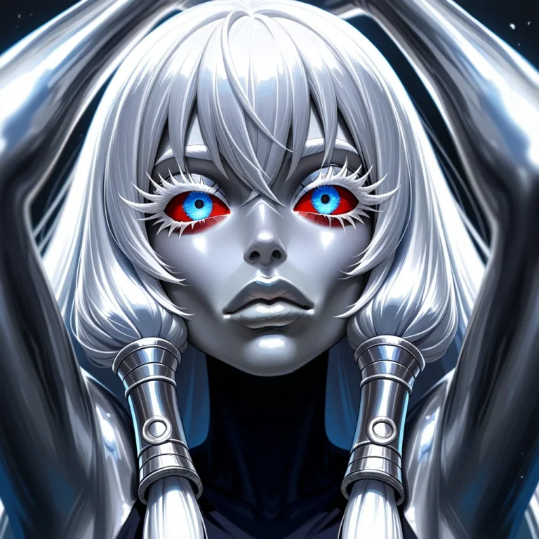 Female, Whitesilver Skin, Hair Tubes And Blue Eyes With Red...