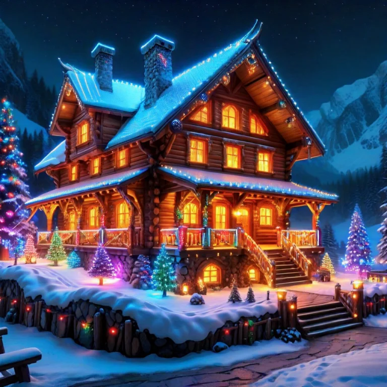 Masterpiece, Ultra Detailed, Log House With Colorful Led Lig...