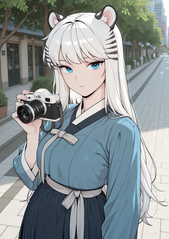 1girl, Solo, Looking At Viewer, Holding A Camera Up To One E...