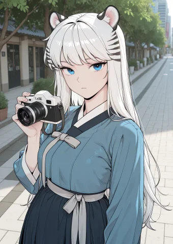1girl, Solo, Looking At Viewer, Holding A Camera Up To One E... — Stable Diffusion AI Prompt: "1girl, solo, Looking at viewer, holding a camera up to one eye, urban sidewalk,...