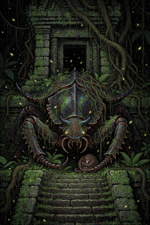 Xibalba, Extremely Intricate Linework. A Giant Beetle-like G...
