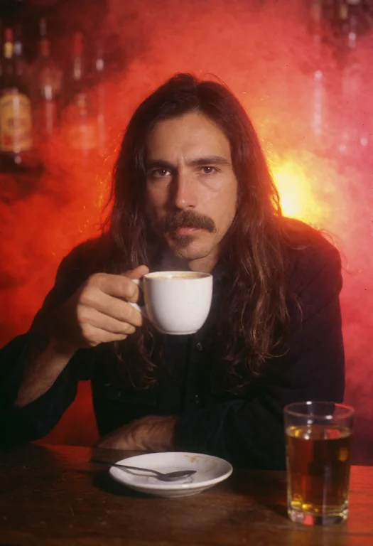80sgl0w,portrait Of A Man Take A Coffee At Bar. The Atmosphe...