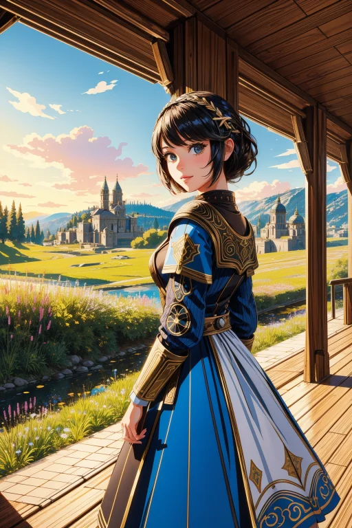 1girl, Artistic Vector Art, Elegant, Landscape Of A Happy Ae...
