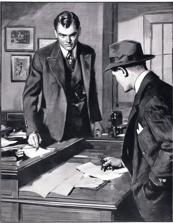 Black And White Etching Depicting The Moment 1930s Detective...