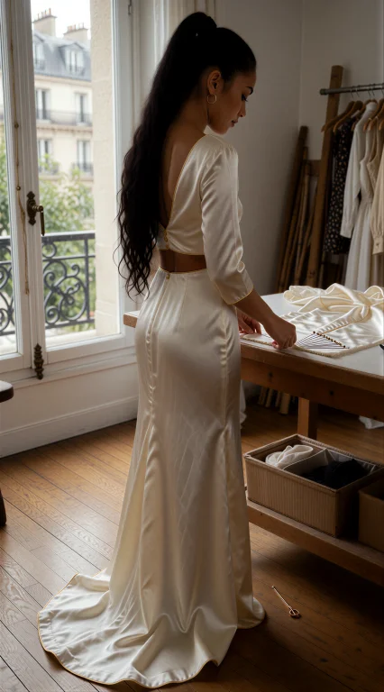 , Krnsea, Photograph, Ivory Silk Column Gown With A Narrow G...