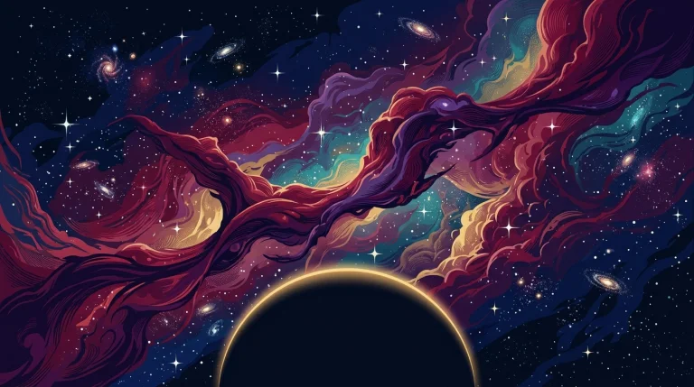 A Richly Colored Full-bleed Vector Space Landscape Depicting...