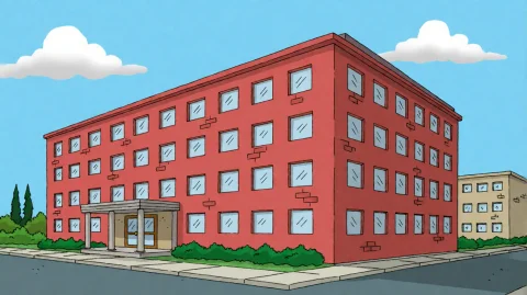 Fmlygyssn03, A Red, Multi-story Office Building Stands Under... — Stable Diffusion AI Prompt: fmlygyssn03, A red, multi-story office building stands under a bright blue sky w...
