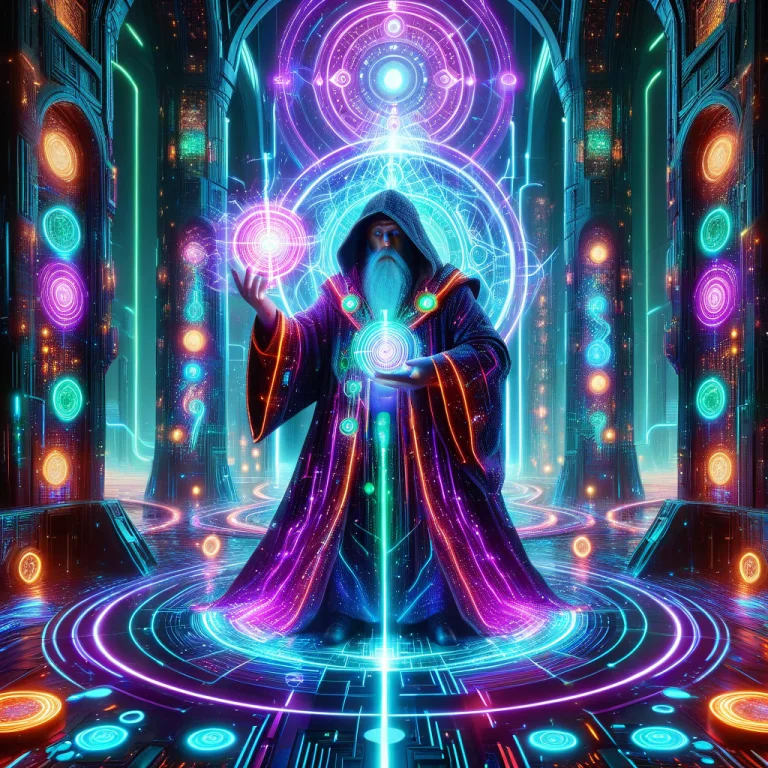 Led, Colorful Led Lights, A Confused Futuristic Wizard Stand...