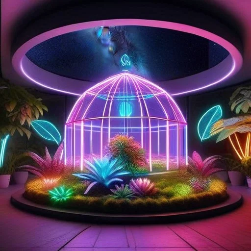 Masterpiece, Best Quality, Futuristic Neon Greenhouse, Glowi...