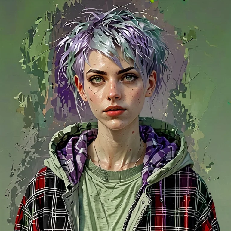 A Woman With Natural Makeup, Pale Green Eyes, Short Pale Gre...