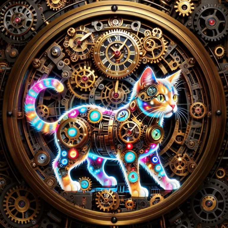 Led, Cat Made Of Colorful Led Lights, A Orb Made Of Clocksty...