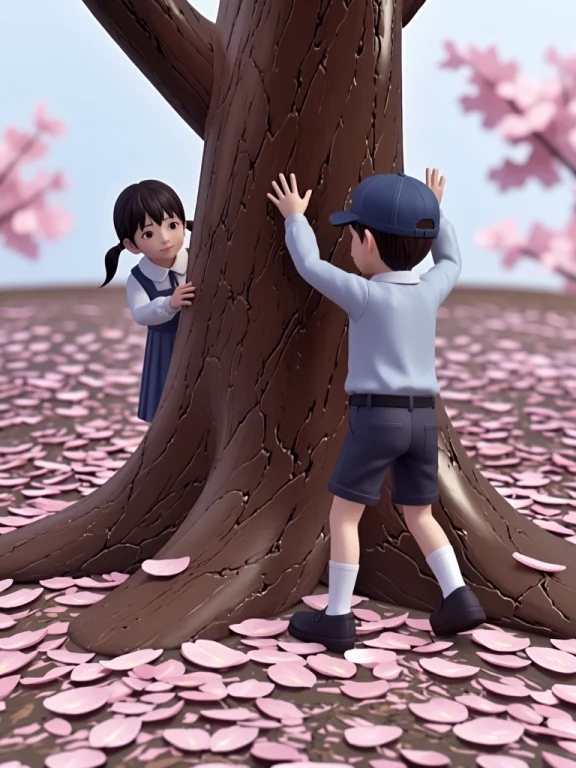 This 3d Anime-style Artwork Depicts Two Children Playing Hid...