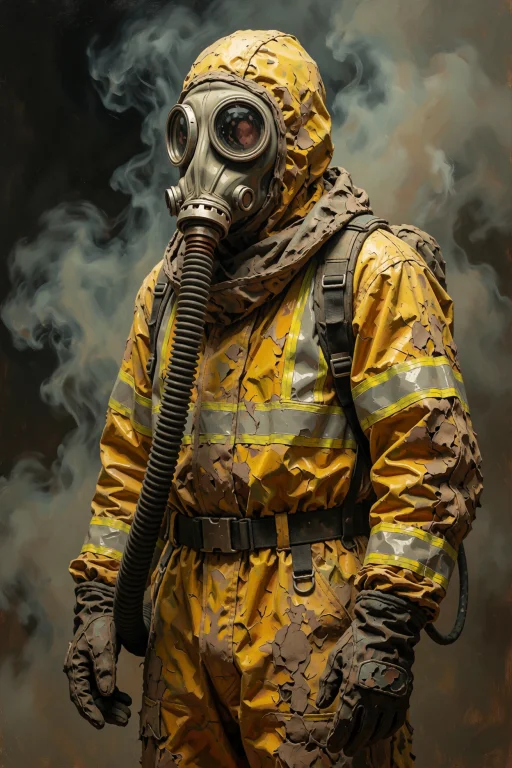 A Humanoid Figure In A Yellow Hazmat Suit With Reflective St...