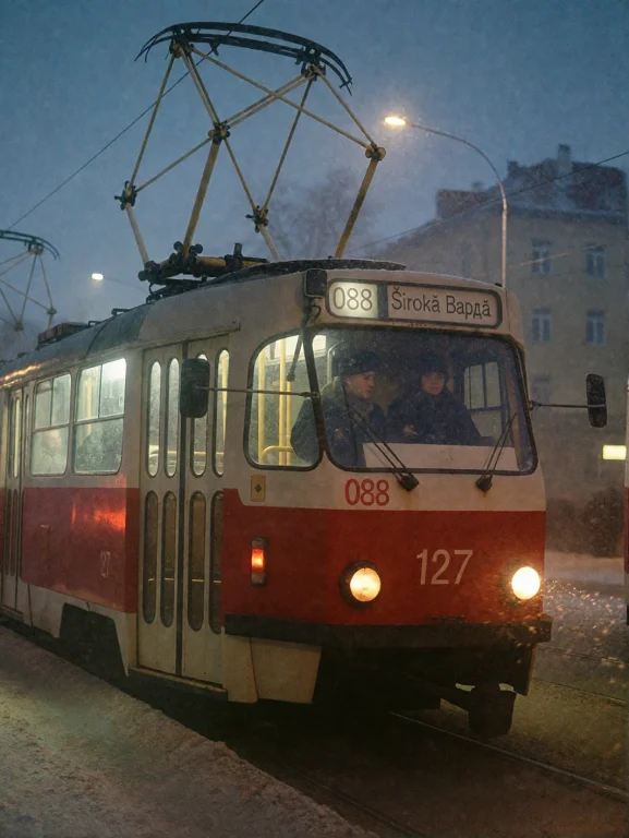 Shot On Nokia With 2000s Aestetics. A Dimly Lit, Snowy Eveni...