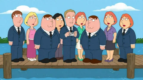 Fmlygyssn04, A Group Of Formally Dressed People Stands On A... — Stable Diffusion AI Prompt: fmlygyssn04, A group of formally dressed people stands on a wooden pier, watchin...