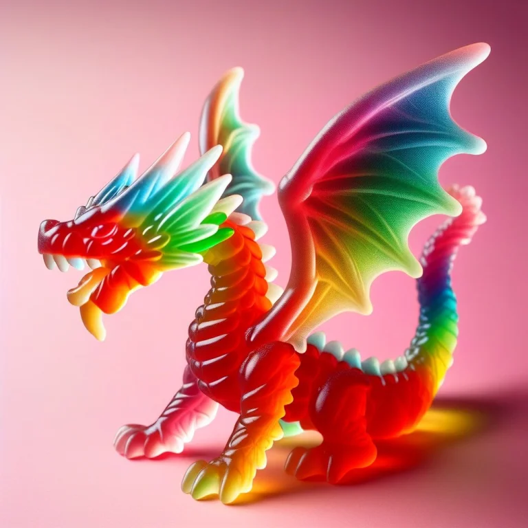 Dragon, Made Of Translucent Rainbow Gummy Candy, Chewy Textu...