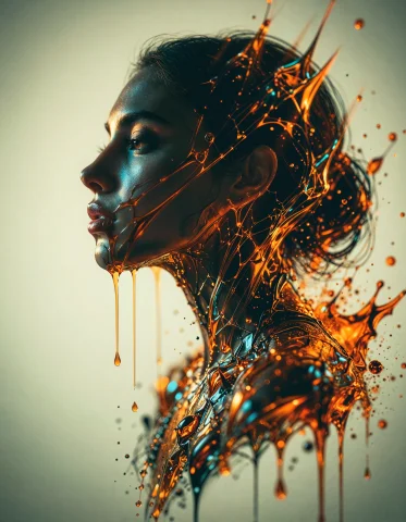 An Elegant Female Face With Dark Features In Profile Is Outl... — Stable Diffusion AI Prompt: An elegant female face with dark features in profile is outlined from dynamic st...