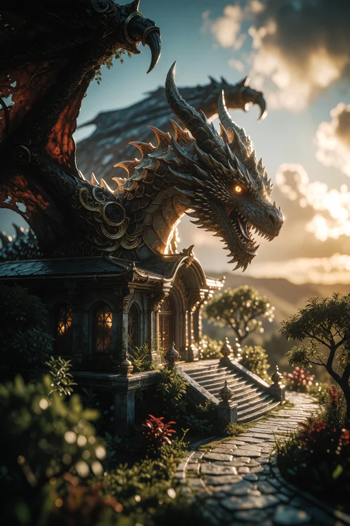 Dragon, Archiaerial View, Architecture, Trees, Sunset, Line,...
