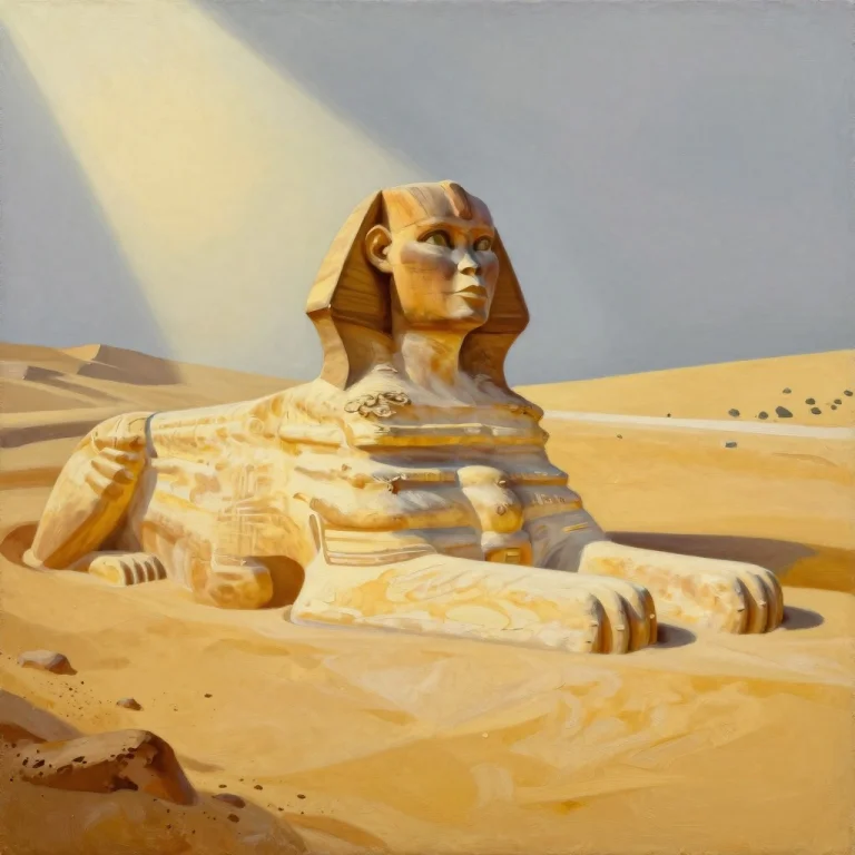 A Sphinx Half-buried In Shifting Golden Sand, Acrylic Painti...