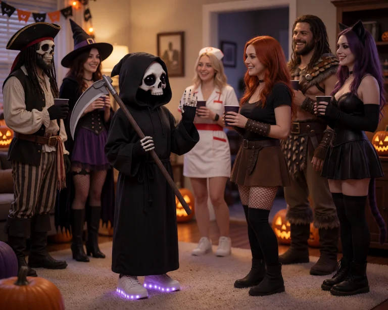 Thannielora At A Halloween Party. Wearing A Long Black Grim...