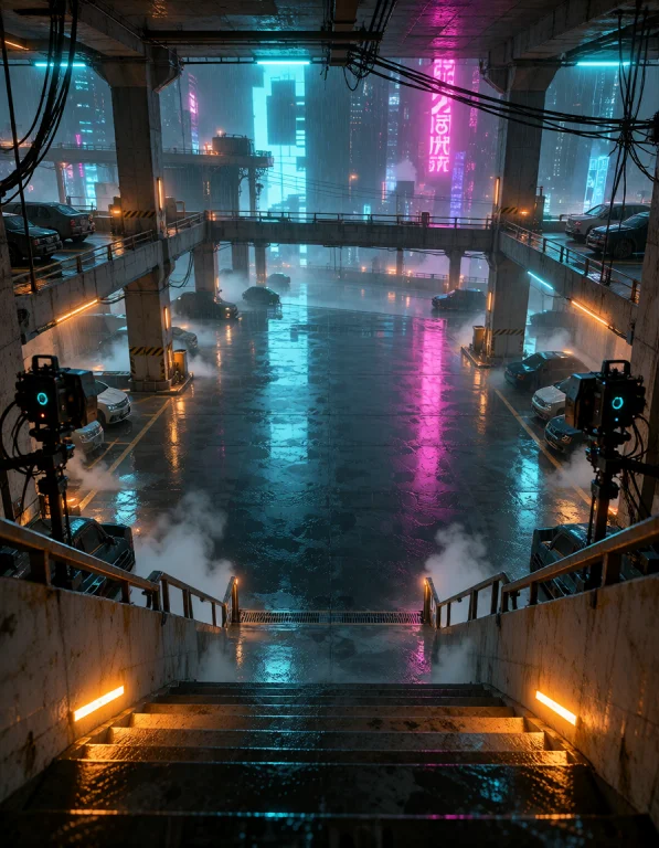 Cyb3r Qu4rt13r, Corporate Underground Parking From A Concret...