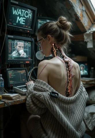 An Exquisitely Detailed Scene Of A Surveillance Expert With... — Stable Diffusion AI Prompt: An exquisitely detailed scene of a surveillance expert with glasses and messy bu...