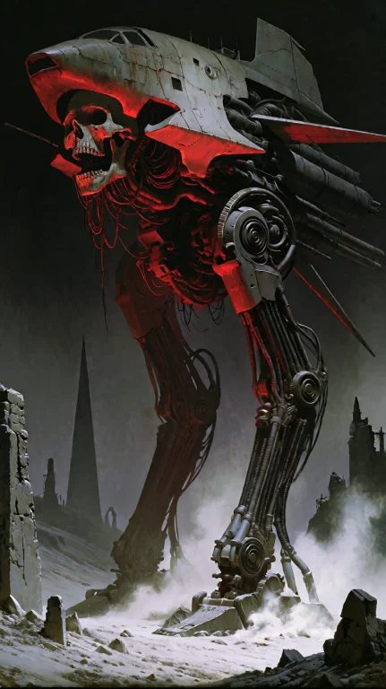 A Colossal, Biomechanical War Machine Stands Tall In A Desol...