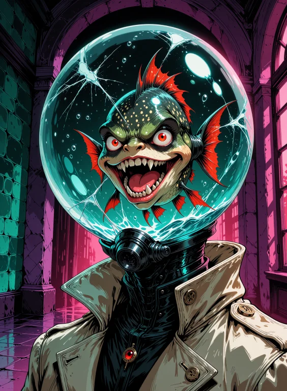 Whimsical Surreal Extrem Head Close Up Scene Of A Humanoid I...