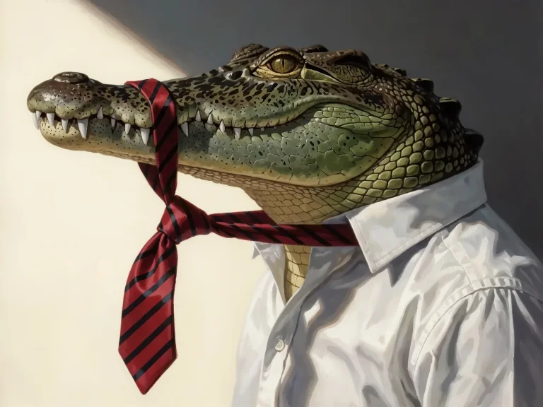 Crocodile Wearing White Shirt Red Striped Tie Portrait Photo...