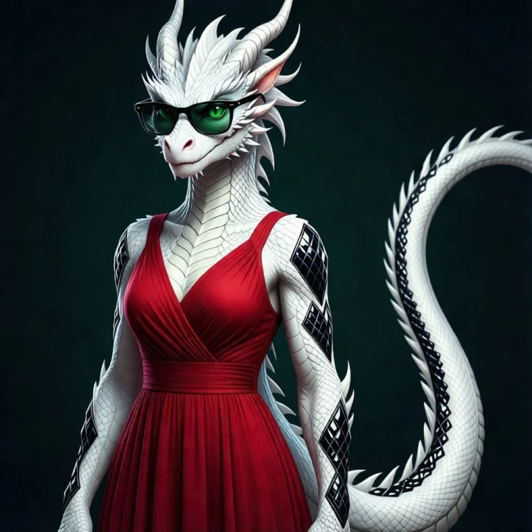 Full Body, Portrait, A Tall White Female Anthropomorphic Dra...