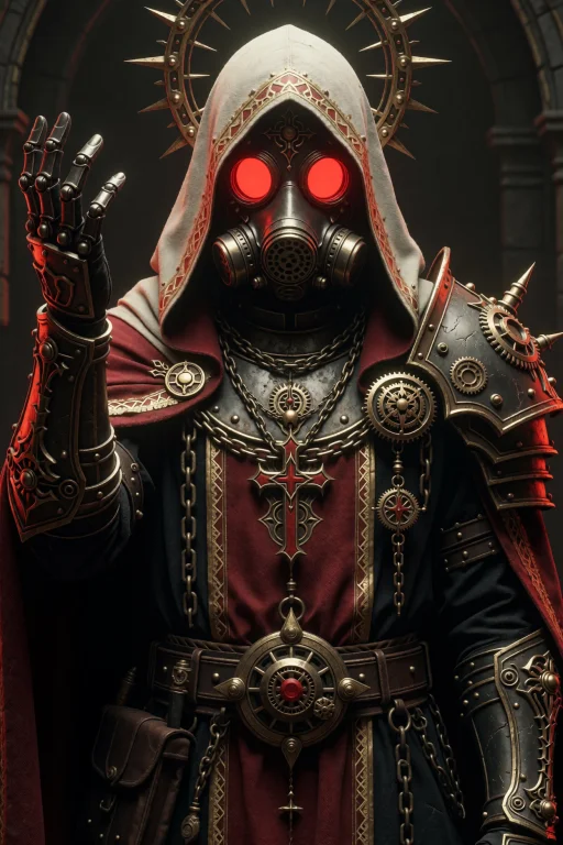 A Hooded Figure Clad In Ornate Armor Stands With One Hand Ra...