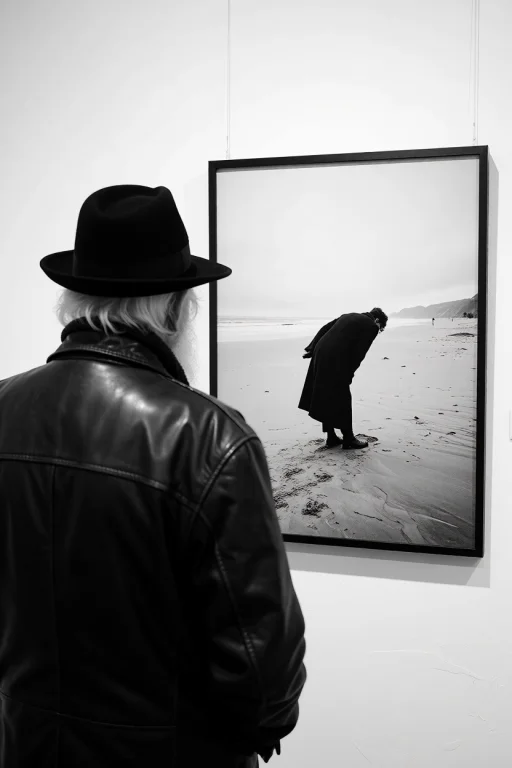 Seen From Behind In Black-and-white, A White-haired Man In A...