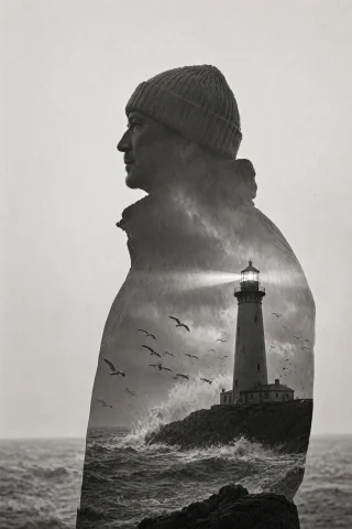 A Monochrome Photographic Double Exposure In Soft Grey And B... — Stable Diffusion AI Prompt: A monochrome photographic double exposure in soft grey and black. The clean side...