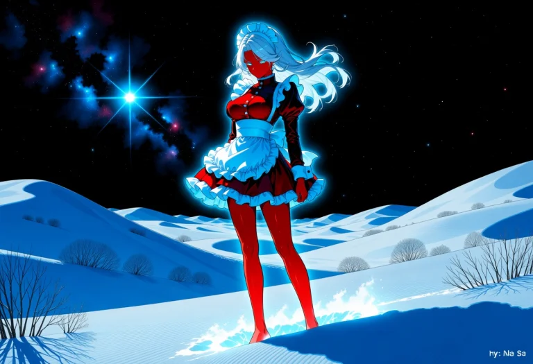 Surreal Landscape Scene, Female Maid, Cold Weather Maid Outf...