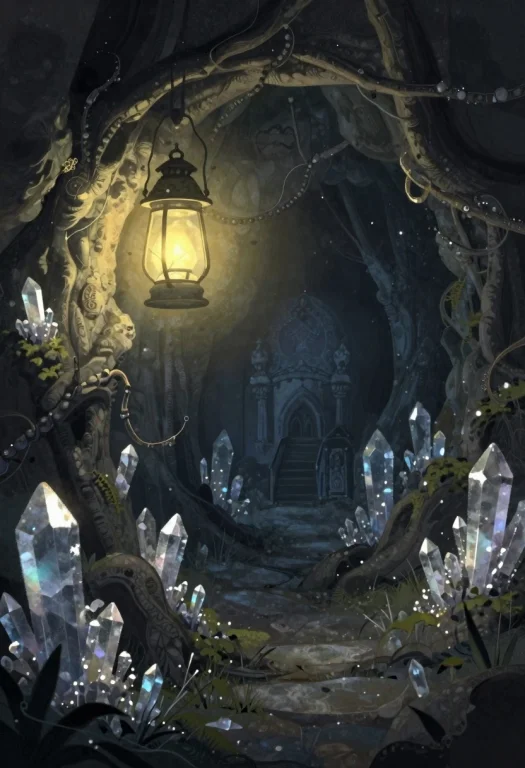 An Underground Kingdom Lit By Veins Of Crystal, Storybook Il...