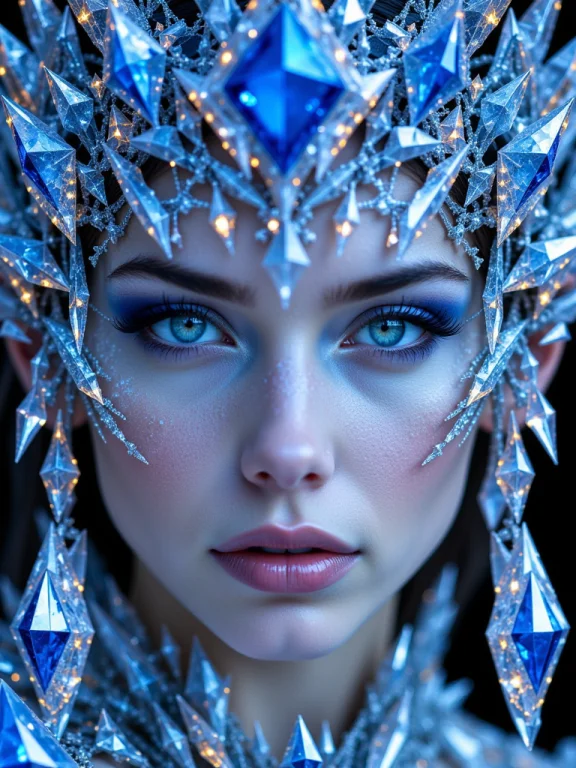 Icqu, Extreme Close-up Of A Woman As Ice-crystal Queen, High...