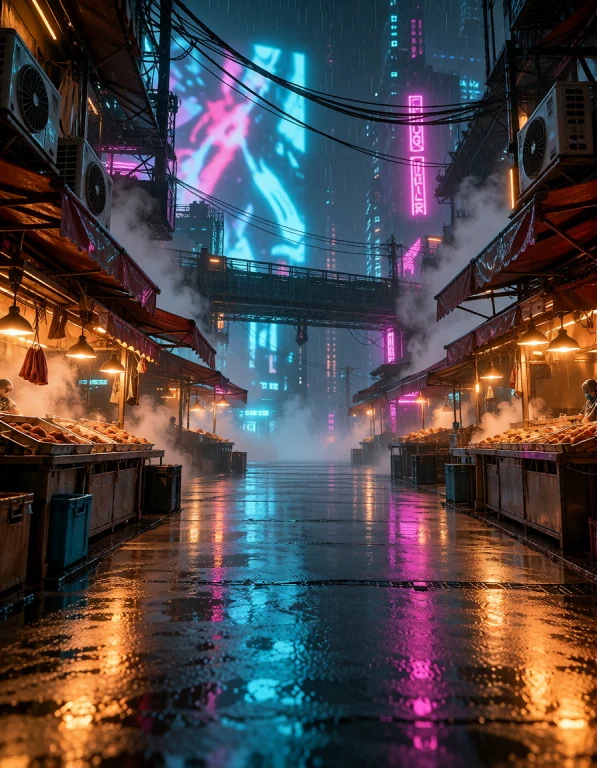 Cyb3r Qu4rt13r, Photorealistic, Main Neon Alley Packed Edge...