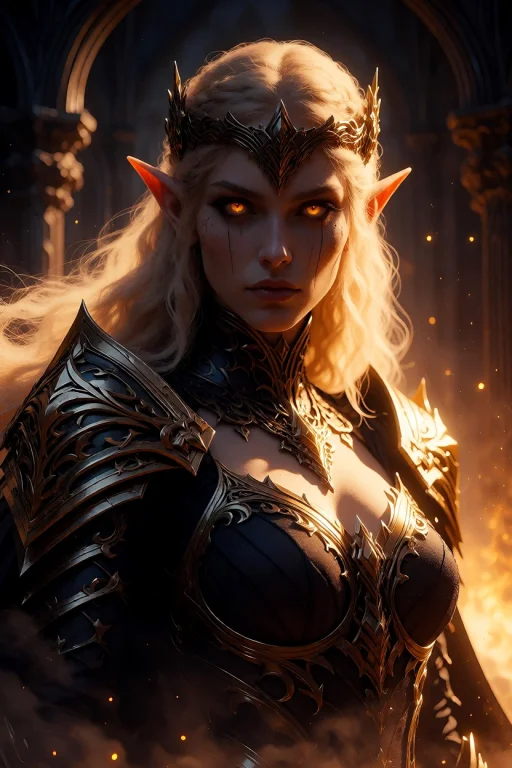 A Female Warrior Elf In A Dark And Mystical Setting. She Is...