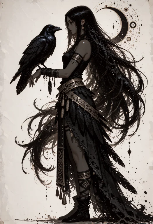 A Full-body Dark Fantasy Portrait Of An Adult Mystical Raven...