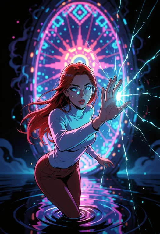 A Fusion Of Crisp Vector Illustration And Neon-lit Pixel Art...