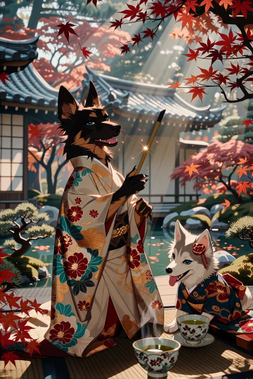 A Serene Anime Illustration Of An Autumn Japanese Garden Sce...